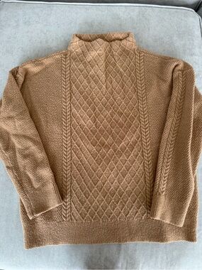 Ann Taylor Tan Diamond Cable Mock Neck Sweater